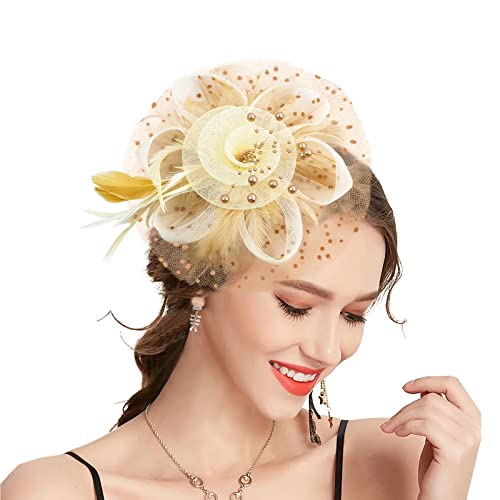 Takmor Fascinator Hochzeit, Hut Damen Mesh Federn Clip Kopfschmuck Fascinator auf Tea Party Kirche Hochzeit Cocktail für Frauen und Mädchen von Takmor