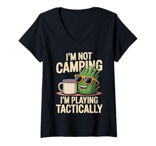 Damen I'm Not Camping I'm Playing Tactically Gamer -Strategie |- T-Shirt mit V-Ausschnitt von Taktische Gamer -Camper Strategie