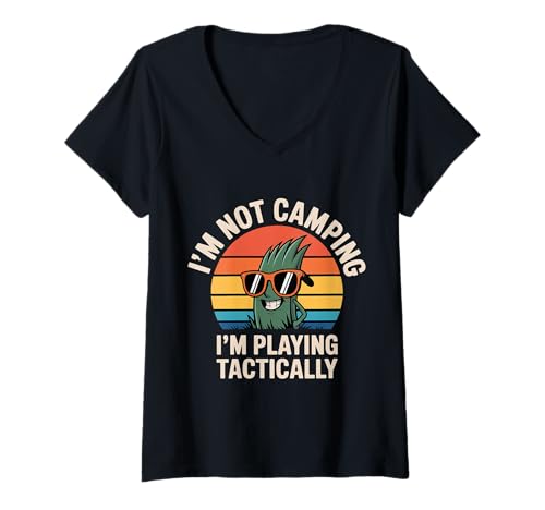 Damen I'm Not Camping I'm Playing Tactically - T-Shirt mit V-Ausschnitt von Taktische Gamer -Camper Strategie