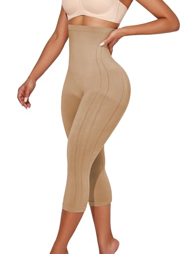 Takusun, Shapewear-Leggings für Damen, Bauchkontrolle, Hoher Bund, Nahtloser Bodyshaper, Po-Lifting, Oberschenkel-Slimmer, Mandel, Medium von Takusun