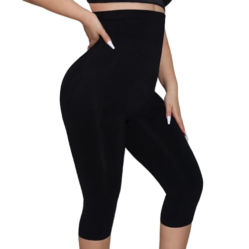 Takusun Shapewear Leggings für Frauen Bauchkontrolle Hohe Taille Capri Body Shaper Butt Lift Oberschenkel Slimmer Tanzhose, Schwarz, Small von Takusun