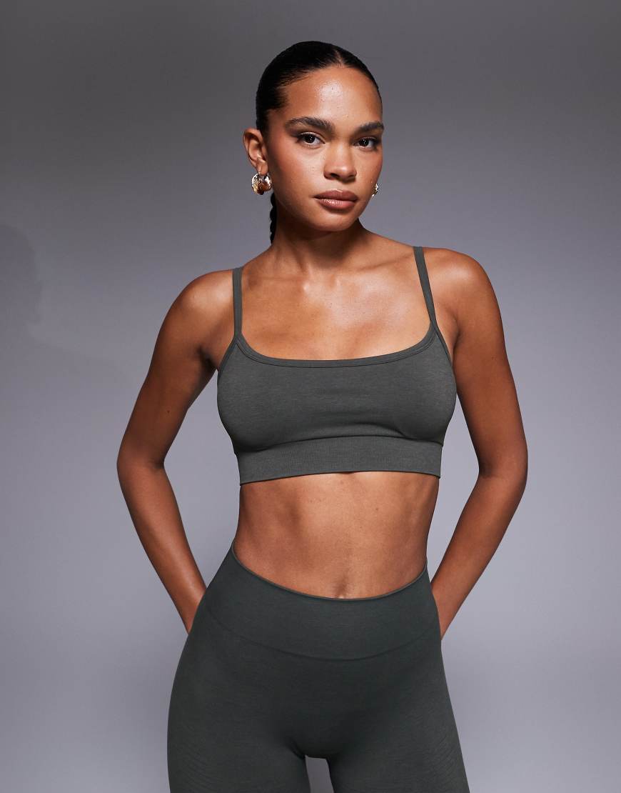 Tala - Sculpt - Trägerloser Sport-BH in dunklem Olivgrün-Schwarz von Tala