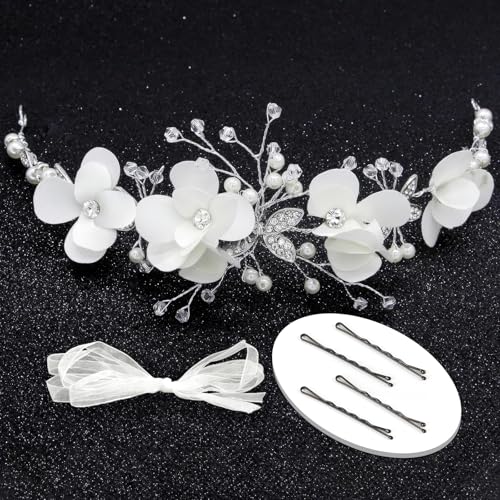 Erstkommunion Haarschmuck Mädchen,Haarschmuck Kommunion Mädchen,Blume Perlen Kopfschmuck,Taufe Deko Blumenkranz Mädchen,Haarkranz Kommunion Damen für Hochzeit Braut Blumenmädchen von TaleMoon