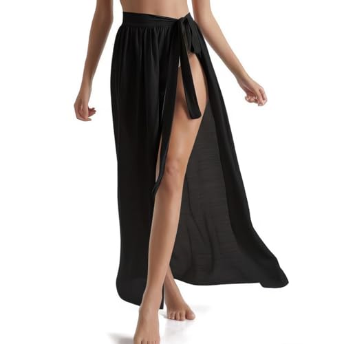 TaleMoon Damen Strand Tuch Sarong Pareo,Sommer Bikini Strandkleid Wickelrock,Beach Sarong Wickeltuch Lang Strandtuch für Strandurlaub,Strandrock mit Badeanzug für Frauen,Schwarz von TaleMoon