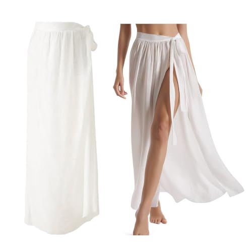 TaleMoon Damen Strand Tuch Sarong Pareo,Sommer Bikini Strandkleid Wickelrock,Beach Sarong Wickeltuch Lang Strandtuch für Strandurlaub,Strandrock mit Badeanzug für Frauen,Weiß von TaleMoon