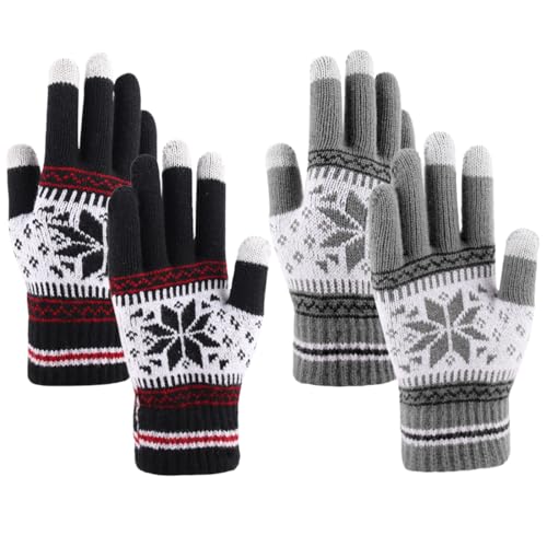 TaleMoon Handschuhe Damen Touchscreen, 2 Pairs Thermo Handschuhe Damen Winter, Fleece Handschuhe Damen, Winterhandschuhe Frauen, Winter Gloves Baumwolle für Frauen und Männer（Schwarz + Grau C） von TaleMoon