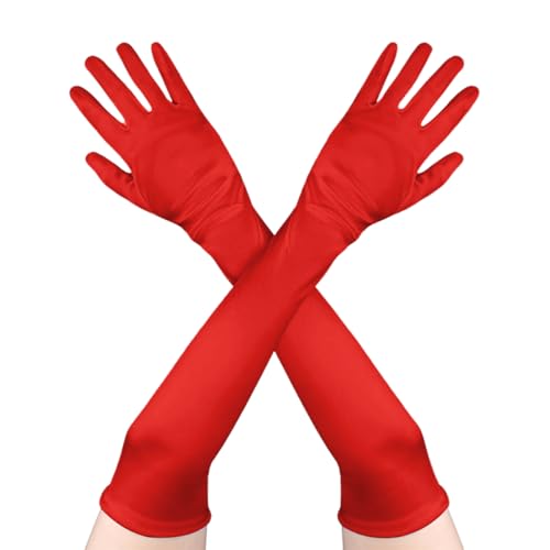 TaleMoon Rote Handschuhe Lang, Satin Handschuhe Damen, Abendhandschuhe Elegant, Kostüm Handschuhe für Classic Opera Party Halloween Karneval Kostüm von TaleMoon