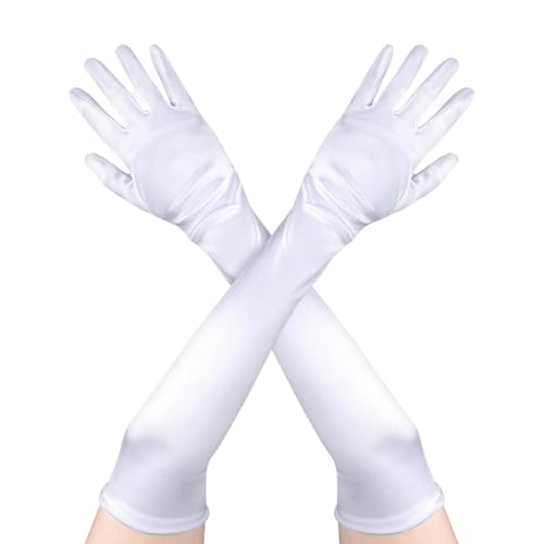 TaleMoon Weisse Satin Handschuhe Damen, Lang, Elegant, Vintage, für Classic Opera Party Halloween Karneval Kostüm von TaleMoon
