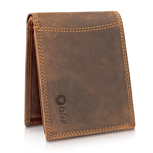 TALED Leder Geldbörse Herren I Echtleder Geldbeutel Herren I RFID Schutz I Querformat I Portmonee mit Münzfach I 9 Kartenfächer I Männer Portemonnaie mit Doppelnaht I eleganter Box I Nature Hellbraun von TALED
