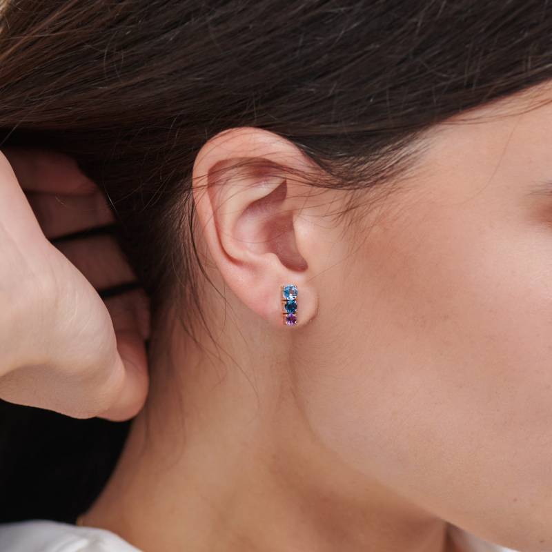 Amethyst, London Blue Topaz, Schweizer Blautopas, 9K 14K 18K Gold Ohrstecker, Runde Edelsteine, Edelsteine Schmuck, Geschenk Für Sie von TalesInGold