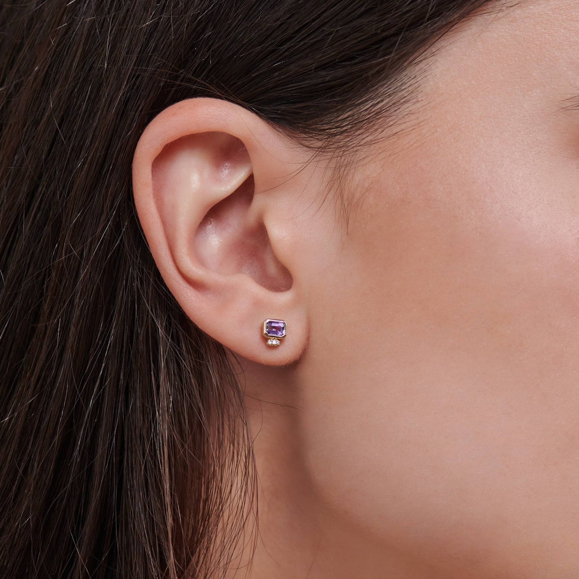 Amethyst Mit Diamanten Ohrstecker, Gold Achteck-Edelstein, Jubiläumsgeschenk von TalesInGold