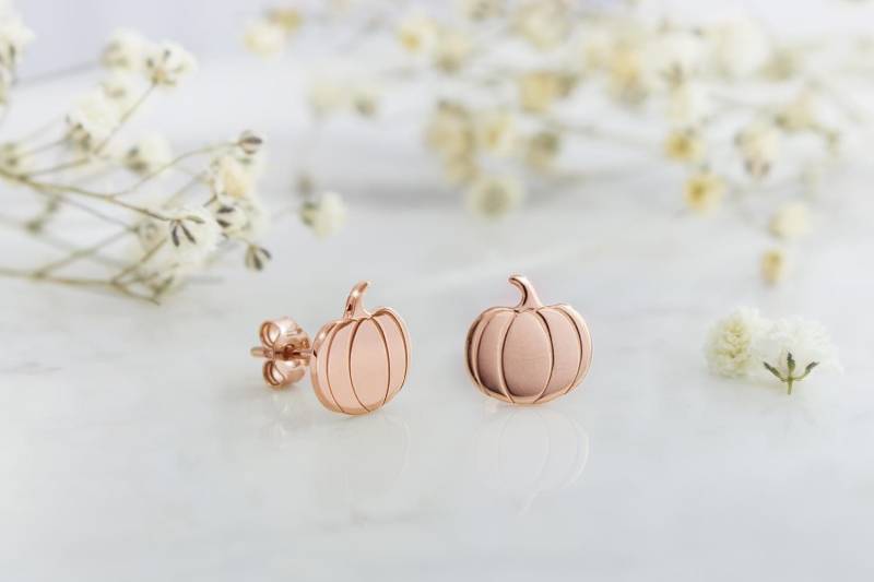 Kürbis Ohrstecker, 9K 14K 18K Gold Ohrringe, Rose Gold, Halloween Solid Kürbis, Schmuck, Geschenk Für Tochter von TalesInGold