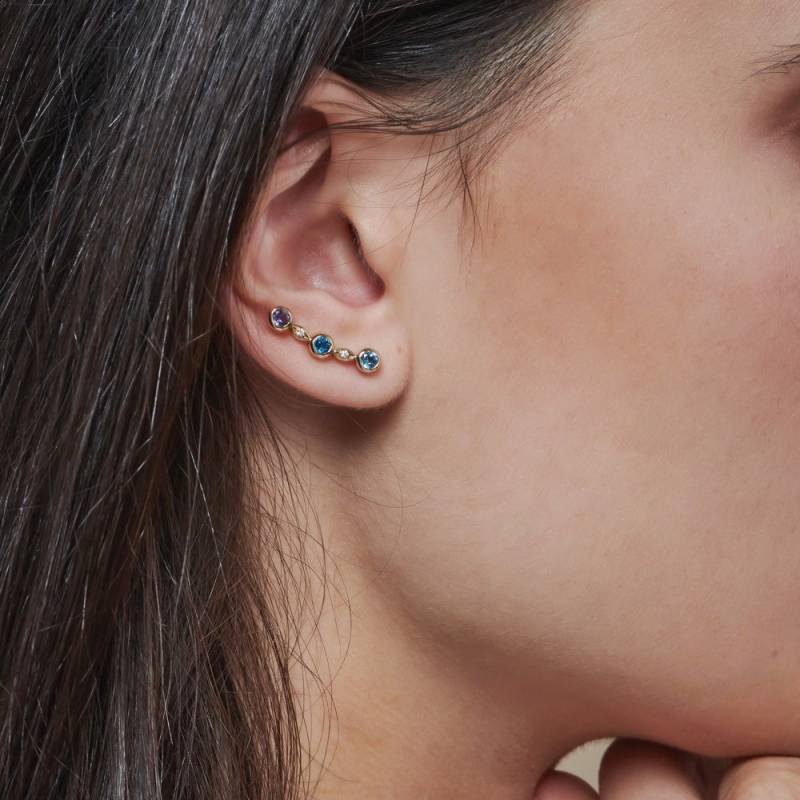 London Blue Topaz, Schweizer Blautopas, Iolite, Diamanten, 9K 14K 18K Solid Gold Kletterer-Ohrringe, Natürlicher Edelstein Schmuck, Geschenk Für Frau von TalesInGold