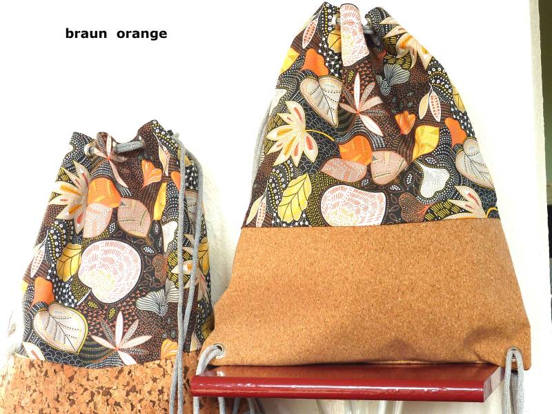 Kork Turnbeutel Innentasche Florales Design Naturfarben von TalidaStudio