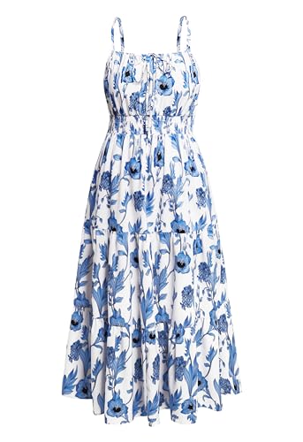 Sommerkleider in Übergröße – Boho-Maxi-Sommerkleid mit Taschen, Spaghettiträger, langes lässiges Sonnenkleid für Urlaub und Strand, Blau floral, 46 Mehr von Talisea
