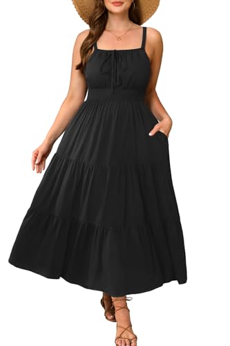 Sommerkleider in Übergröße – Boho-Maxi-Sommerkleid mit Taschen, Spaghettiträger, langes lässiges Sonnenkleid für Urlaub und Strand, Schwarz, 52 Mehr von Talisea