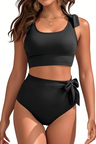 Zweiteiliger Bikini mit hoher Taille, Bauchkontrolle, Badeanzug, bescheidene Bademode, 2025, Schwarz, XL von Talisea
