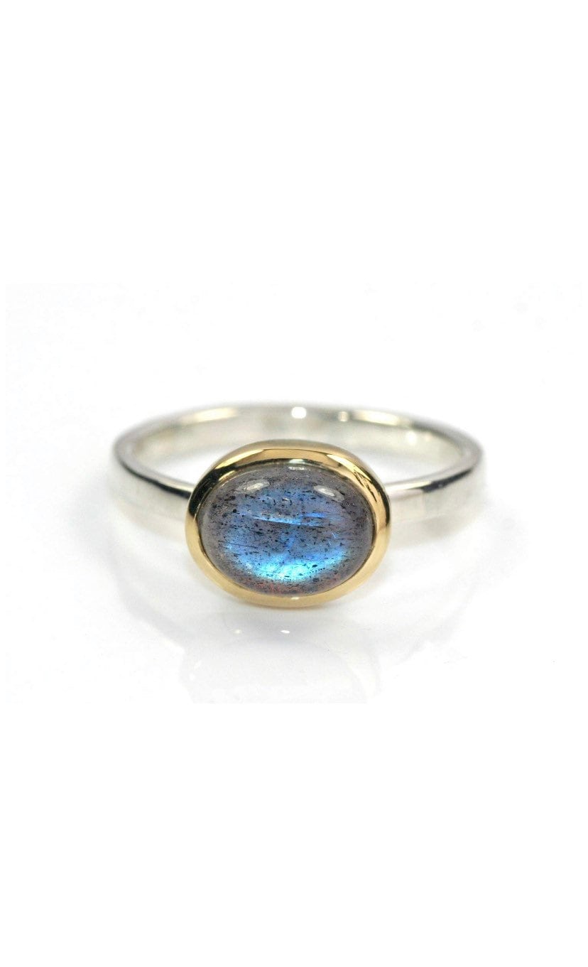 Oval Labradorit Ring 750Er Gold & Sterling Silber Stapelring von TalismanGalleryIndia
