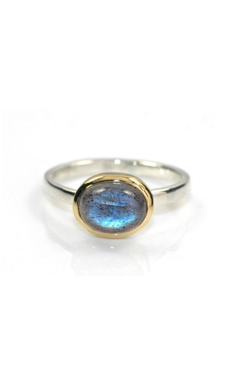 Oval Labradorit Ring 750Er Gold & Sterling Silber Stapelring von TalismanGalleryIndia
