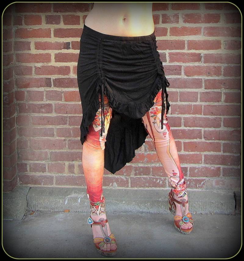 Hi Lo Festival Rock ~ Schwarz Teal Burgunderrot Boho Bauchtanz Fusion Steampunk Kleidung Brennender Mann Stil Rüschen Gerüscht von TalismanaDesigns