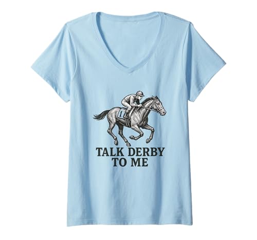 Damen Talk Derby to Me Lustiger Jockey Pferderennen Jockey Vintage Art T-Shirt mit V-Ausschnitt Damen Talk Derby to Me Lustiger Jockey Pferderennen Jockey Vintage Art T-Shirt mit V-Ausschnitt von Talk Derby Horsing Apparel
