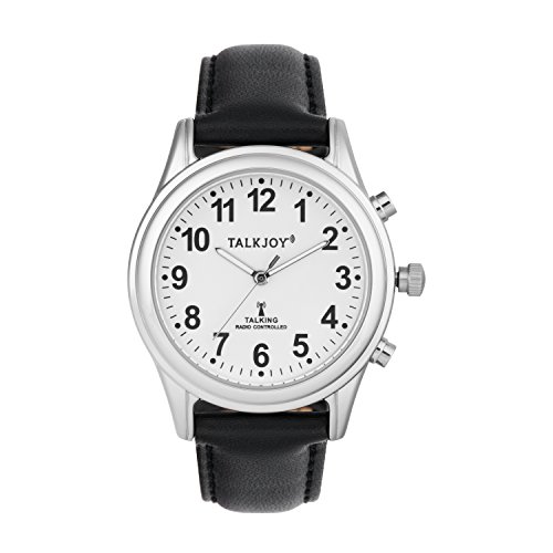 TalkJoy Damen Sprechende Uhr Funkuhr Lederarmband Silber Seniorenuhr Blindenuhr Leder von TalkJoy