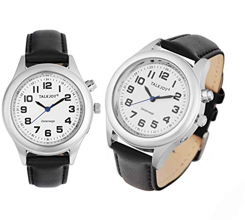 TalkJoy Leder Herren Sprechende Armbanduhr Silber Uhr Blindenuhr Zeitansage Kalender von TalkJoy