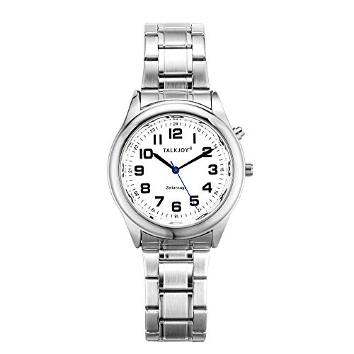 PROFI Sprechende Armbanduhr Z-Armband SILBER Uhr Senioren Blindenuhr Zeitansage Kalender (40mm Herrenuhr) von TalkJoy