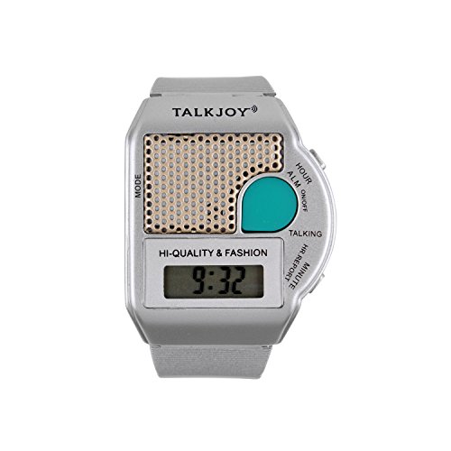 TalkJoy Sprechende Armbanduhr Silber Uhr Wecker Ansage Uhrzeit auf Knopfdruck Blindenuhr Seniorenuhr Sehbehinderung Sehschwäche Digitale Alltagshilfe von TalkJoy