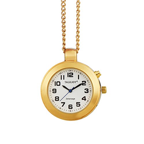 TalkJoy Goldene Sprechende Uhr Anhänger Umhängeuhr Goldkette Zeitansage Damen Taschenuhr Seniorenuhr Blindenuhr von TalkJoy