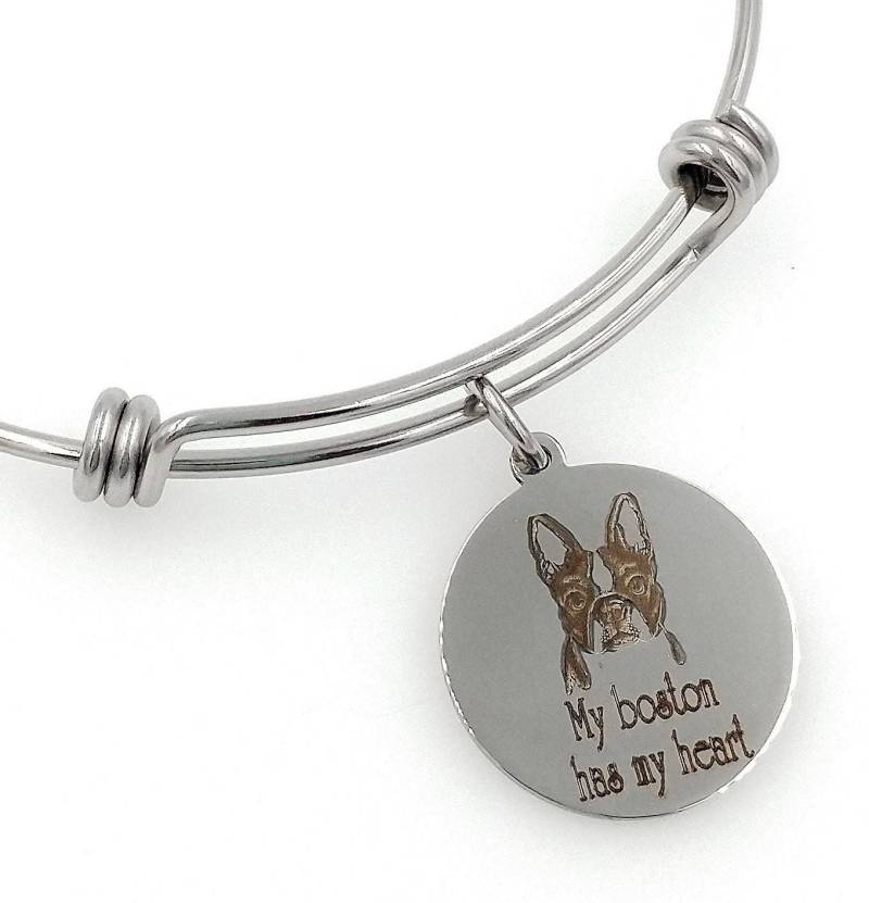 Mein Boston, Boston Terrier Hat Mein Herz Gravierte Erweiterbare Armreif, Hund von TalkToThePaws
