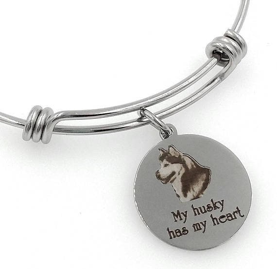 Mein Husky, Siberian Husky Hat Mein Herz Graviert Erweiterbares Armreif Armband, Hund von TalkToThePaws