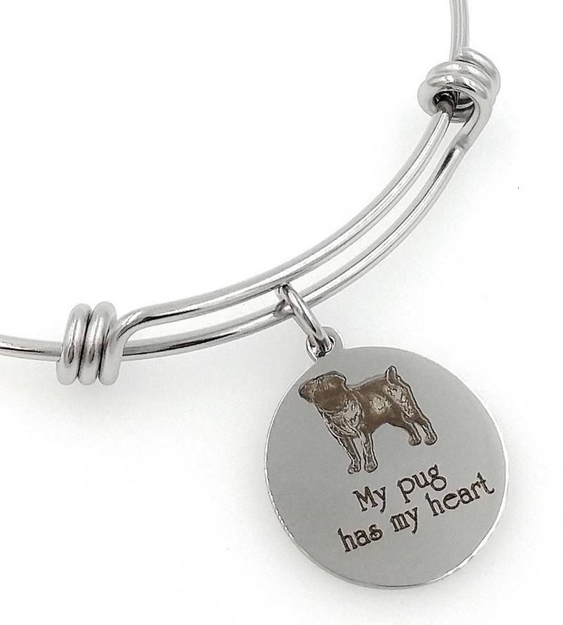 Mein Mops Hat Mein Herz Gravierter Erweiterbarer Armreif, Hund von TalkToThePaws