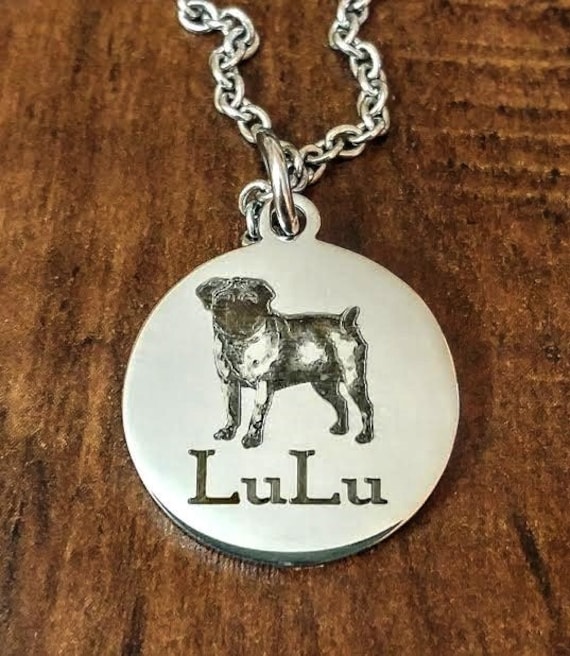 Zierliche Personalisierte Mops Oder Any Breed Gravierte Halskette von TalkToThePaws