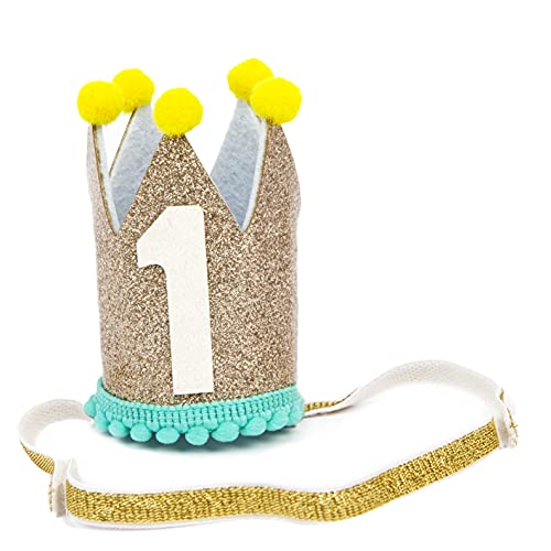 Talking Tables Unisex Baby 1. Geburtstag Krone | Blau und Gold Party Hut mit elastischem Riemen | Fotozubehör für Kinder, Jungen, Mädchen Tiara, Small von Talking Tables