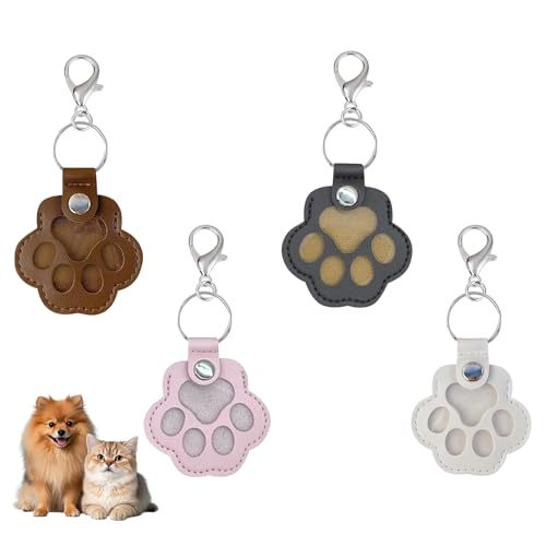 Tierhaar Erinnerung Schlüsselanhänger,4 Stück Leder Erinnerung Hundehaare Anhänger Pfotenform Katze Hair Memorial Aufbewahrungsbox Tragbare Pet Haar Keychain Schlüsselring für Haustier Gedenk (01) von Talleros