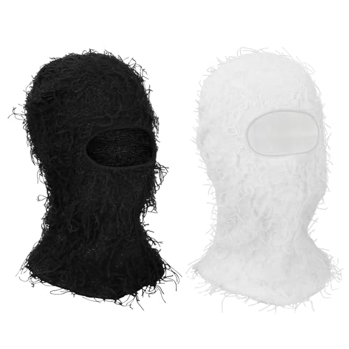 Taloit 2 Stück Sturmhaube Distressed Balaclava Skimasken für Herren und Damen Winddichte Masken, UV-Schutz, Warm, Geeignet für Skifahren, Motorräder, Wintersport im Freien (schwarz+weiß) von Taloit