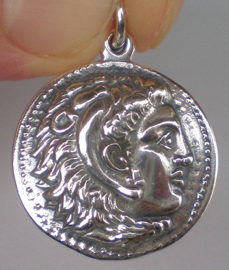 Alexander Der Große Herkules Großer Silber Anhänger - Makedonien Stern Vergina König Handgefertigte Silbermünze Halskette Löwenkopfschmuck Design von TalosArtifacts