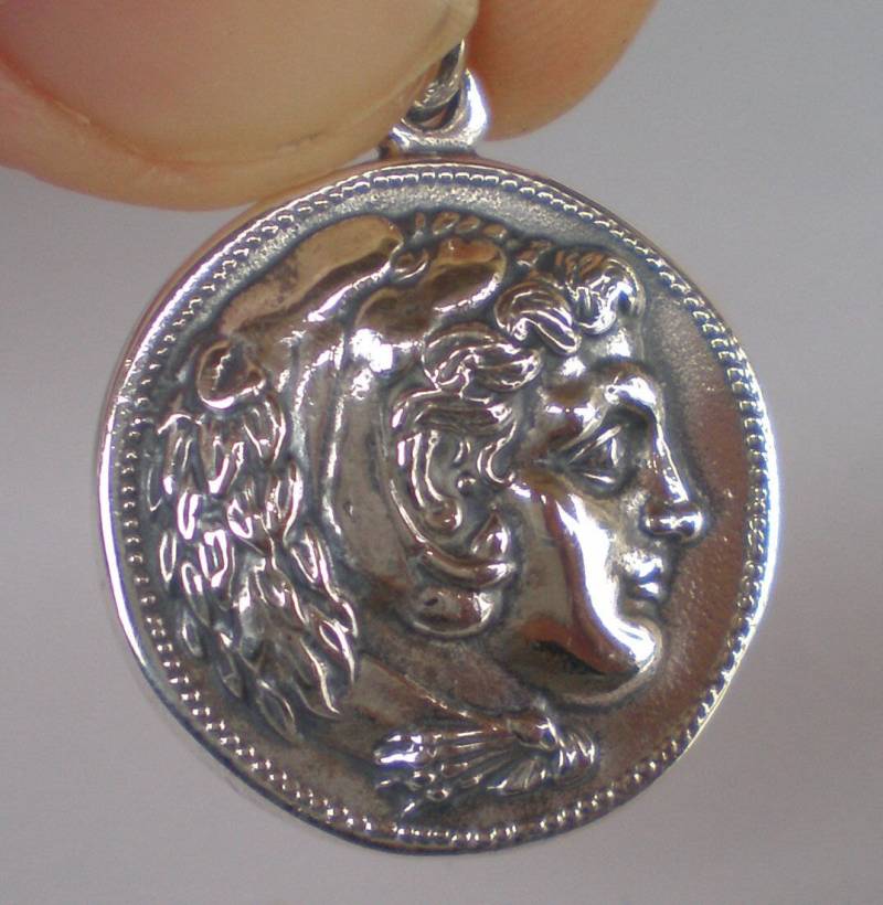 Alexander Der Große Herkules Silbermünzenanhänger - Macedonien Stern Vergina König Handgefertigte Silbermünzenhalskette Löwenkopfschmuck Design von TalosArtifacts
