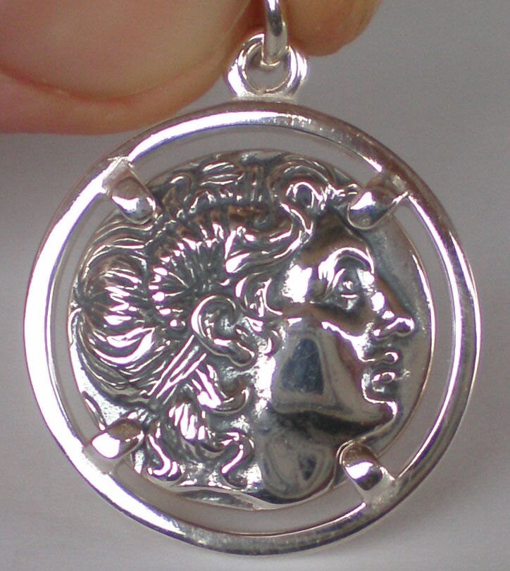 Alexander Der Große Makedonien Anhänger König Lysimachos Münze Silber - Geschenkidee Antikes Münzdesign Handgefertigtes Medaillon Aus von TalosArtifacts