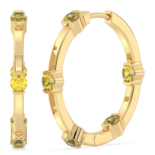 Goldene Huggie-Ohrringe mit runden natürlichen Edelsteinen, 22x3mm, Sterling Silber Edelstein, Citrin von Talula