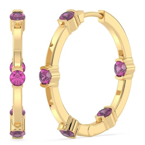 Goldene Huggie-Ohrringe mit runden natürlichen Edelsteinen, 22x3mm, Sterling Silber Edelstein, Granat von Talula