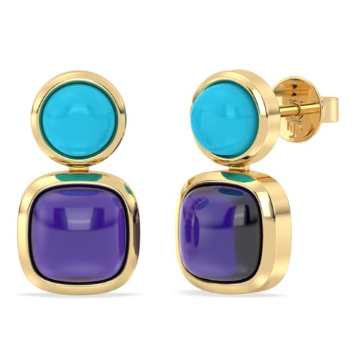 Handgefertigte 14 Karat vergoldete 925er Silberohrringe mit natürlichen Edelsteinen für Frauen jeden Alters, 18x10mm, Sterling Silber Edelstein, Amethyst Türkis von Talula