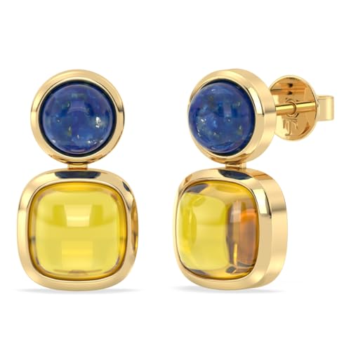 Handgefertigte 14 Karat vergoldete 925er Silberohrringe mit natürlichen Edelsteinen für Frauen jeden Alters, 18x10mm, Sterling Silber Edelstein, Citrin Lapislazuli von Talula