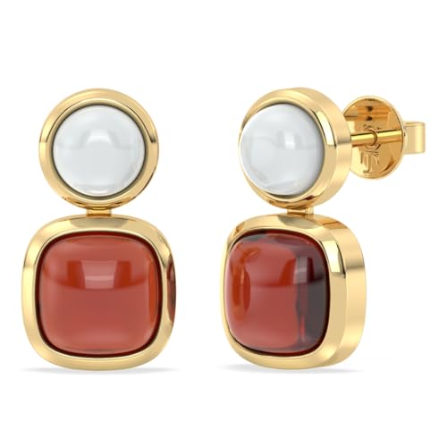 Handgefertigte 14 Karat vergoldete 925er Silberohrringe mit natürlichen Edelsteinen für Frauen jeden Alters, 18x10mm, Sterling Silber Edelstein, Granat Mondstein von Talula