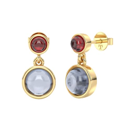 Natürliche Edelstein-Tropfen-Ohrringe aus vergoldetem Silber – lebendiges Edelstein-Statement | Sterlingsilber | Talula, 17x9mm, Sterling Silber Edelstein, Granat Mondstein von Talula