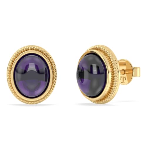 Ohrstecker aus 925er Silber mit 14 Karat Vergoldung (1 Mikron), natürliche Edelstein-Ohrstecker, zierliche ovale Ohrringe für Damen, 13.4x11.3mm, Sterling Silber Edelstein, Afrikanischer Amethyst von Talula