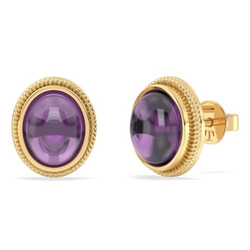 Ohrstecker aus 925er Silber mit 14 Karat Vergoldung (1 Mikron), natürliche Edelstein-Ohrstecker, zierliche ovale Ohrringe für Damen, 13.4x11.3mm, Sterling Silber Edelstein, Brasilianischer Amethyst von Talula