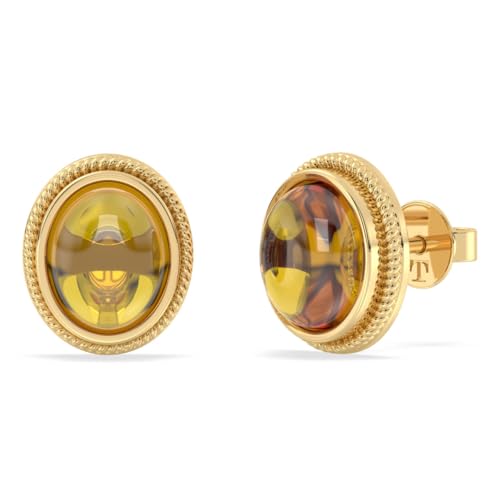 Ohrstecker aus 925er Silber mit 14 Karat Vergoldung (1 Mikron), natürliche Edelstein-Ohrstecker, zierliche ovale Ohrringe für Damen, 13.4x11.3mm, Sterling Silber Edelstein, Citrin von Talula