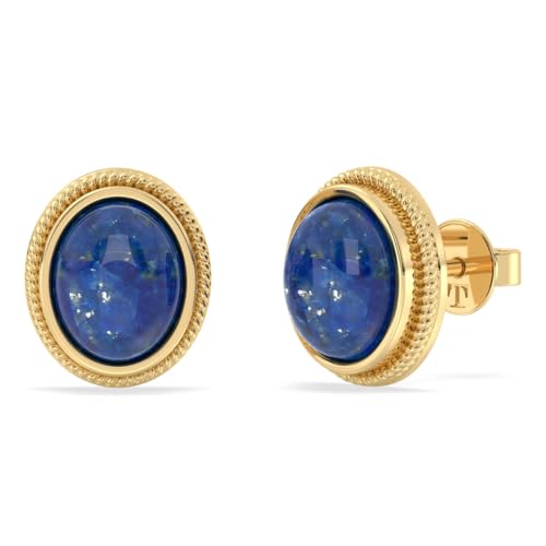 Ohrstecker aus 925er Silber mit 14 Karat Vergoldung (1 Mikron), natürliche Edelstein-Ohrstecker, zierliche ovale Ohrringe für Damen, 13.4x11.3mm, Sterling Silber Edelstein, Lapislazuli von Talula